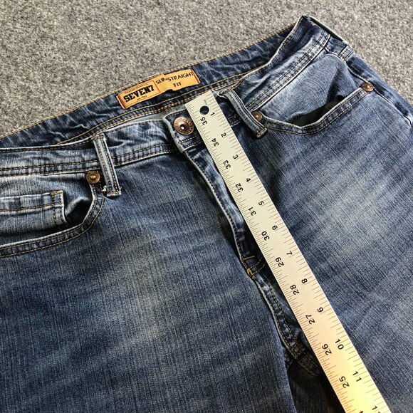 Seven7 Jeans Mens 32x30 Blue Slim Straight Fit Denim Stretch Whiskering Faded - Picture 6 of 11